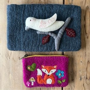 Pair of Boho Appliqué Zip Pouches HWD Felt and Natural Life